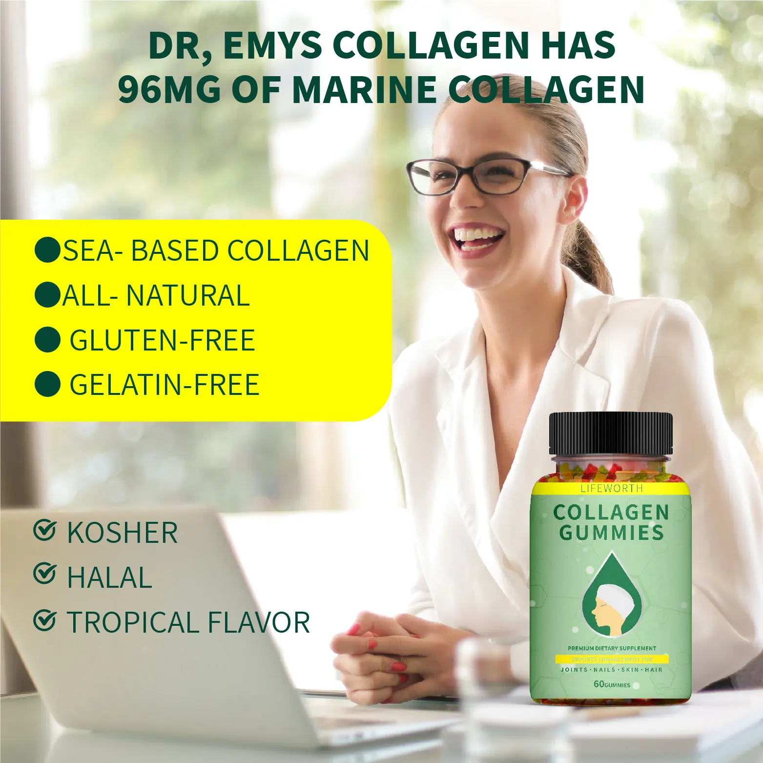 
 Коллагеновые добавки Lifeworth для ухода за кожей с полным спектром, конопляные жевательные трубки  