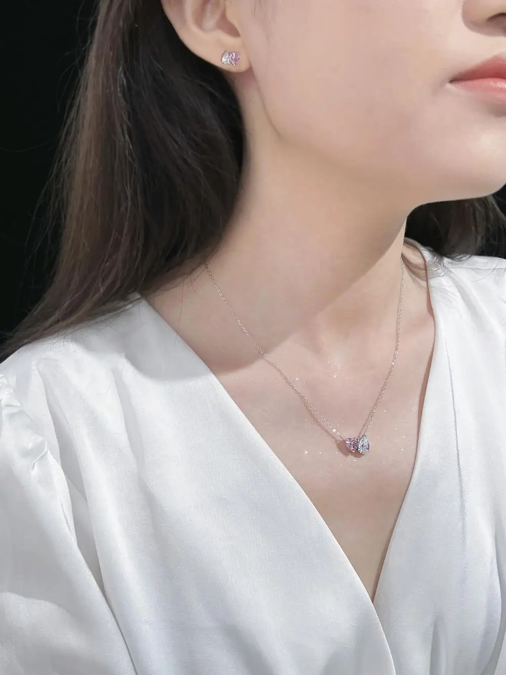 KAKODIY Women's Fine Jewelry 925 Sterling Silver Rhodium Plated Pink Heart Pendant with 5A Zircon Necklace detail 1