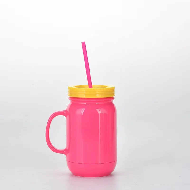 Mason Jar, with Straw & Lid, Pink, Glass, 450 mL - Market 99