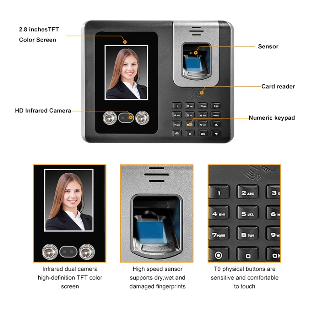 Web Based Cloud Biometric Real Time Clock Fingerprint Attendance Face Attendance Machine Access Control System with SDK API