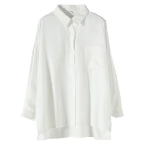 Custom Women's Oversized White Button-Down Shirt with Chest Pocket