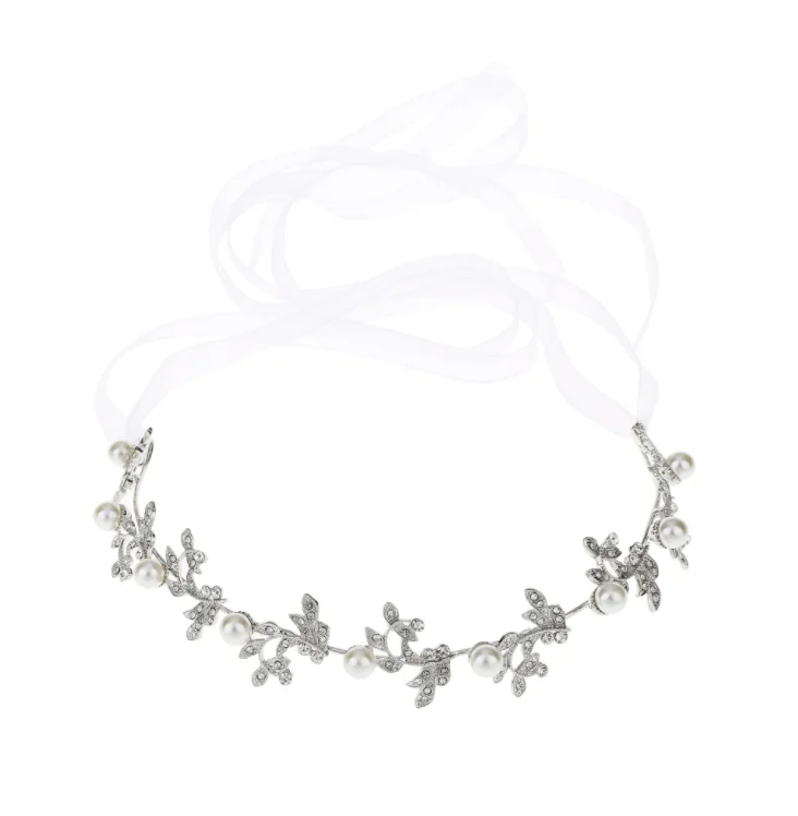 European Style Bridal Head Jewelry Bride Beading Crystal Pearl Flower Headpiece Tocado De Novia