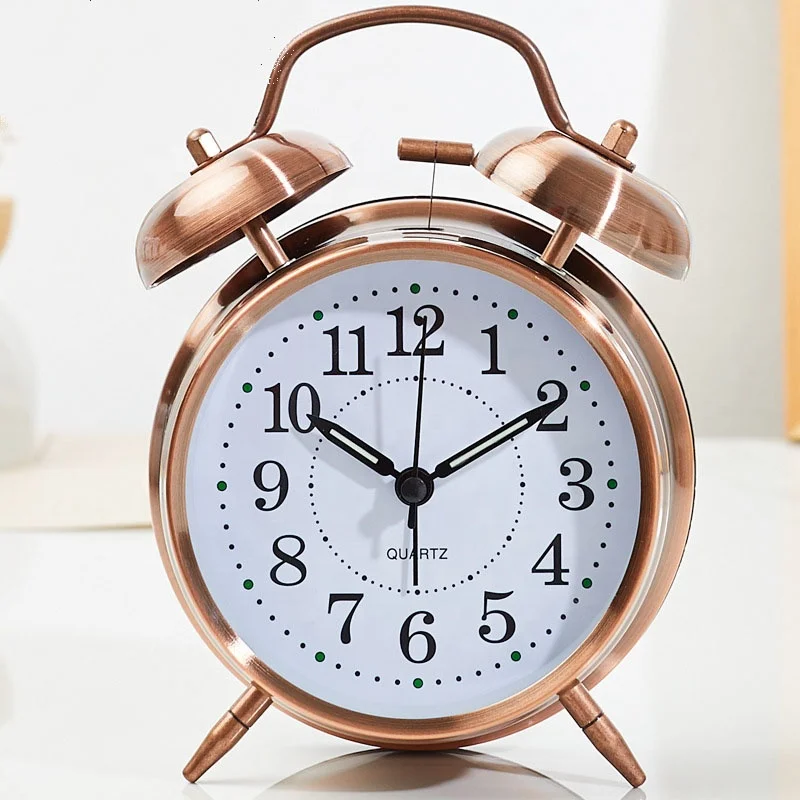 Modern Minimalist 4 Inch Digital Alarm Clock Electronic Movement Metal Mechanical Bell Student Bedside Bedroom Factory Wholesale