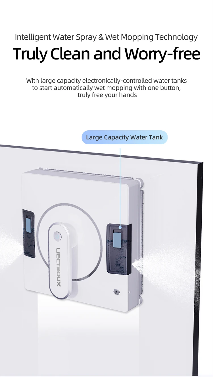 The Latest Upgrade Robot Window Cleaner with 2 Sides Water Tank, Auto Spray Water Robot Window Vacuum Cleaner