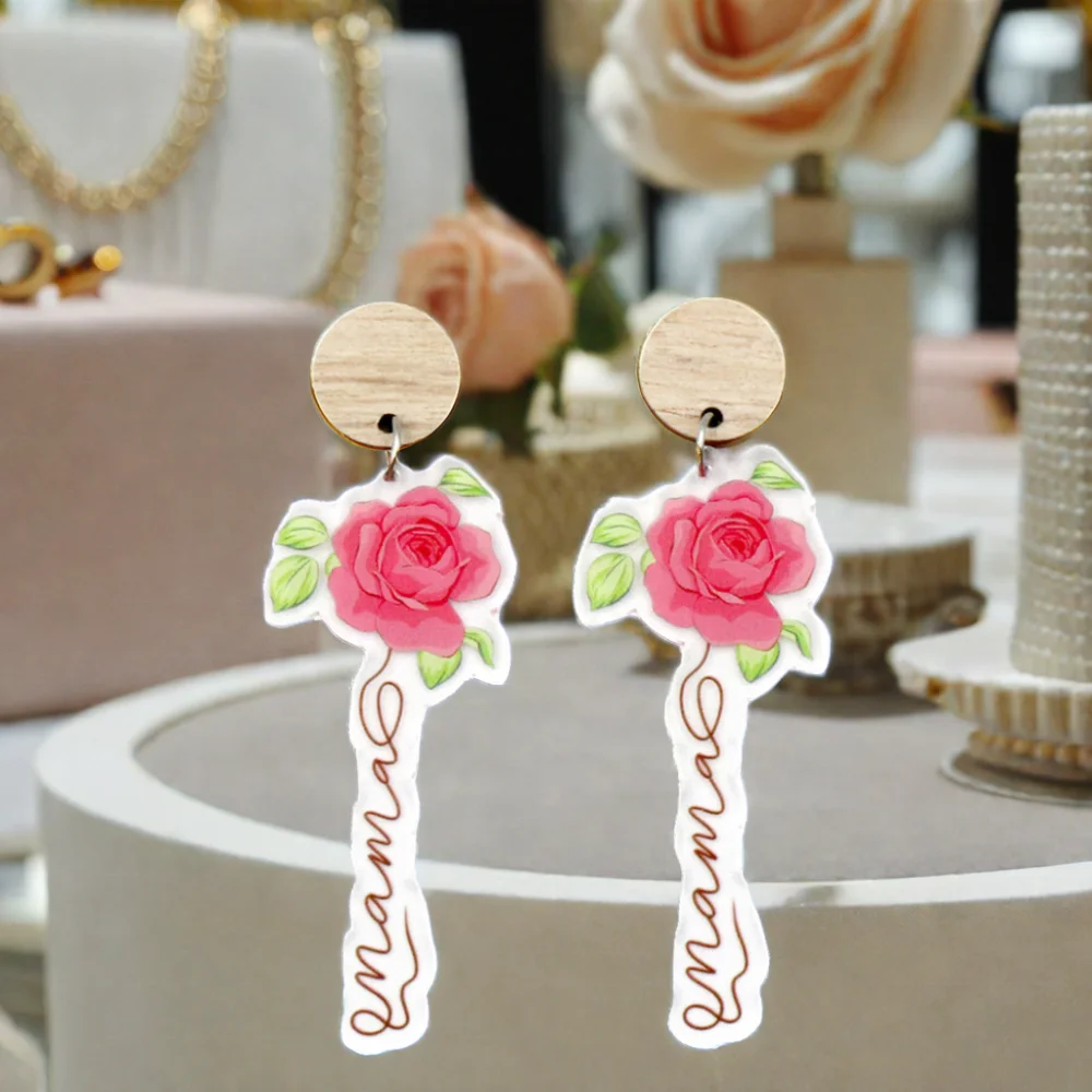 Customized HYLER2382 Acrylic Rose Drop Earrings Women Cute Wedding Anniversary Engagement Party Jewelry Mother's Day Gift details