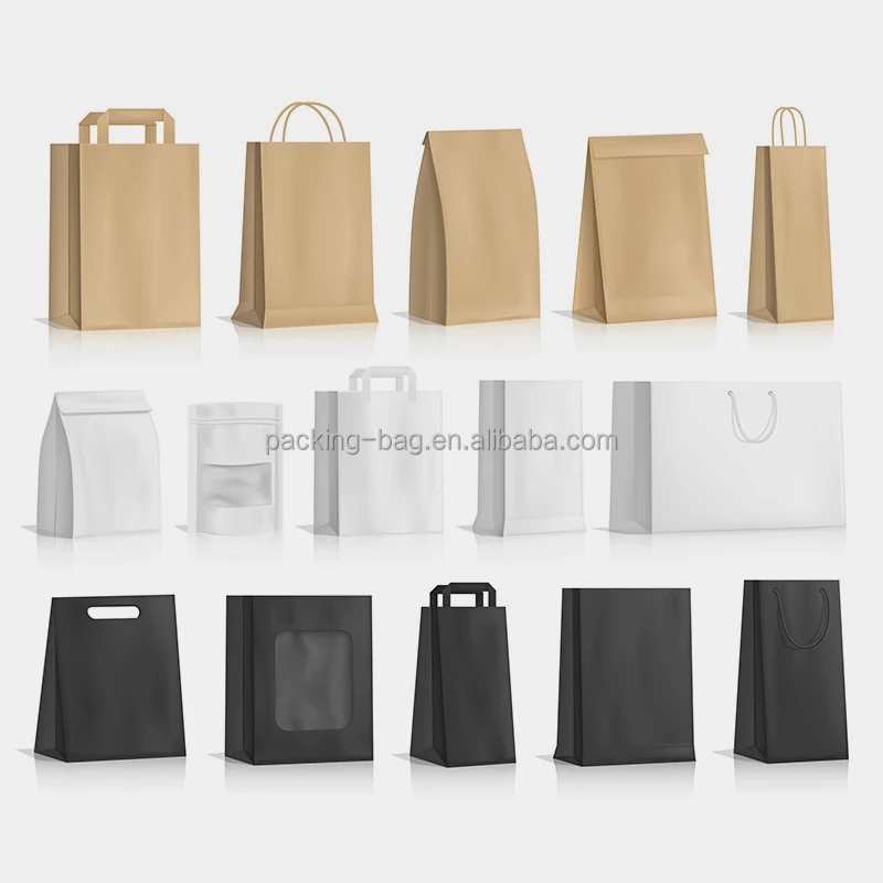 Colorful Plain Food Packaging Paper Bag Brown Kraft Shopping Paper Bag
