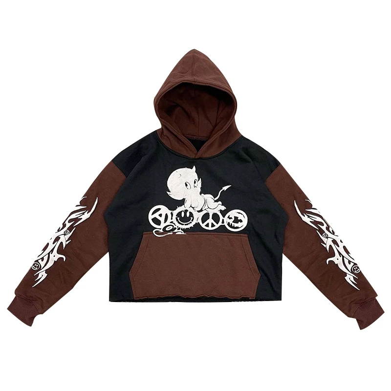 Wholesale Screen Print Cropped Hoodie Custom 3d Puff Print Raw Hem