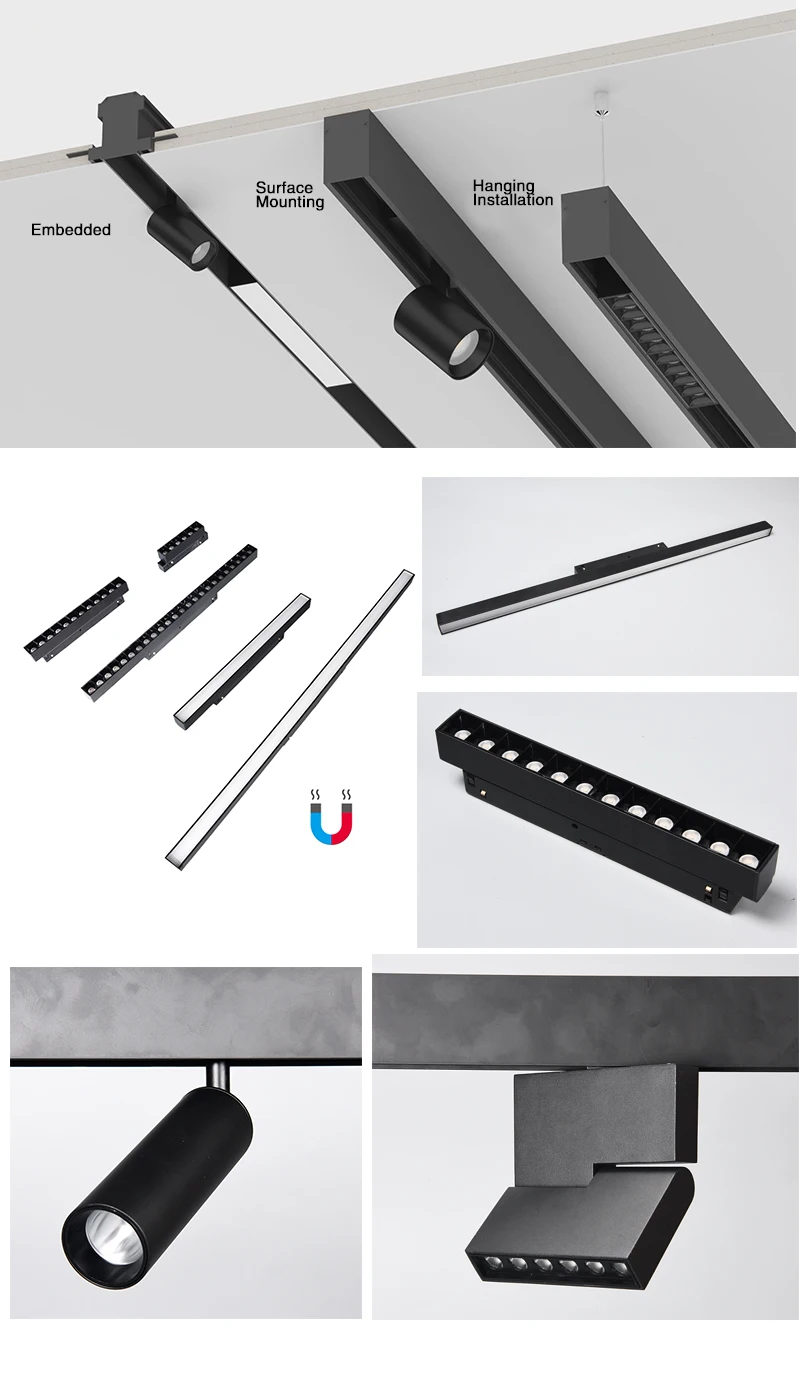 Высококачественный линейный светодиодный Трековый светильник 48 В, встраиваемая подвесная Магнитная трековая система освещения