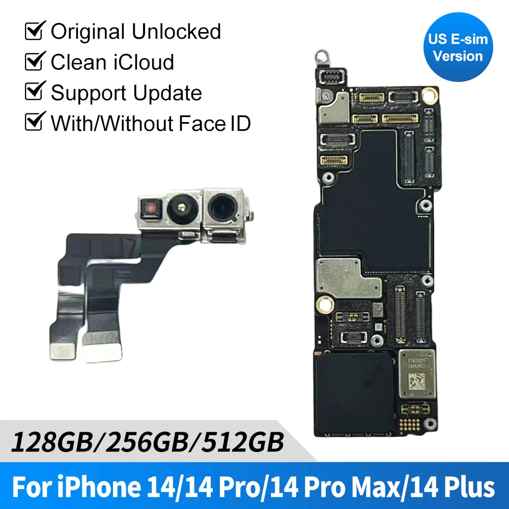 Original iPhone 14 Motherboard with Face ID Unlocked, 128G/256G