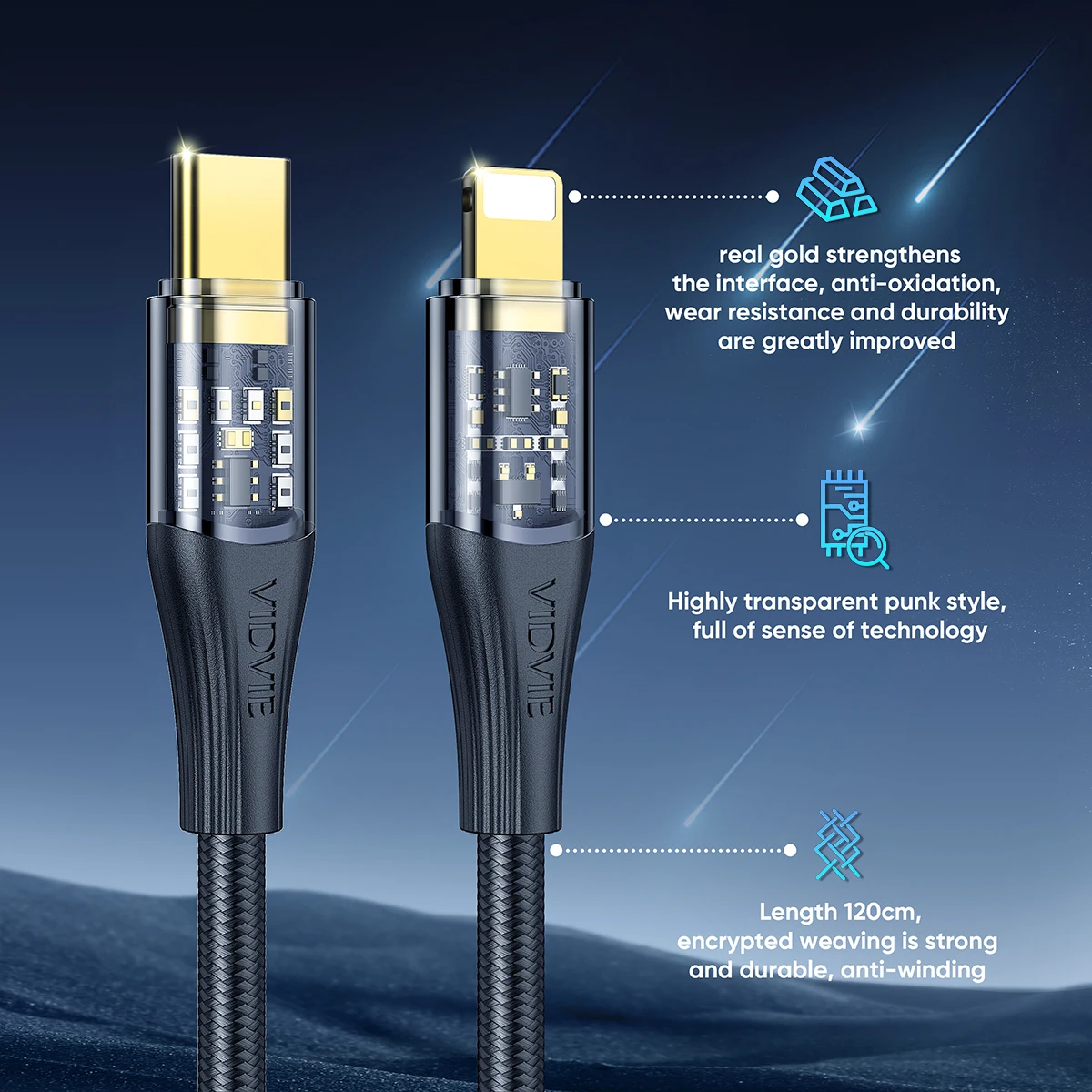 Cable Lightning / USB con hilo trenzado 3A CB4017i VIDVIE - 10983