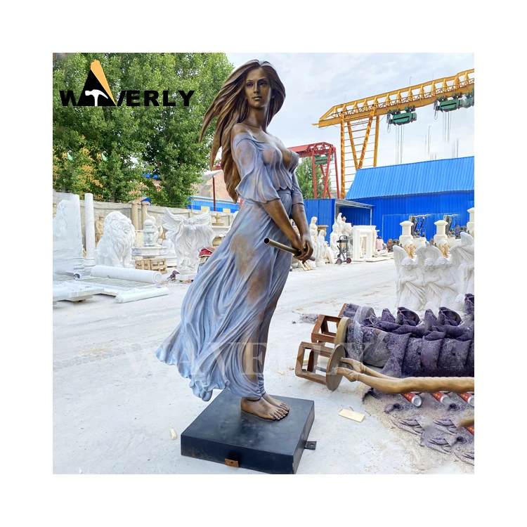 Custom Metal Figure Sexy Lady Statues Bronze Woman Statue Holding Flute