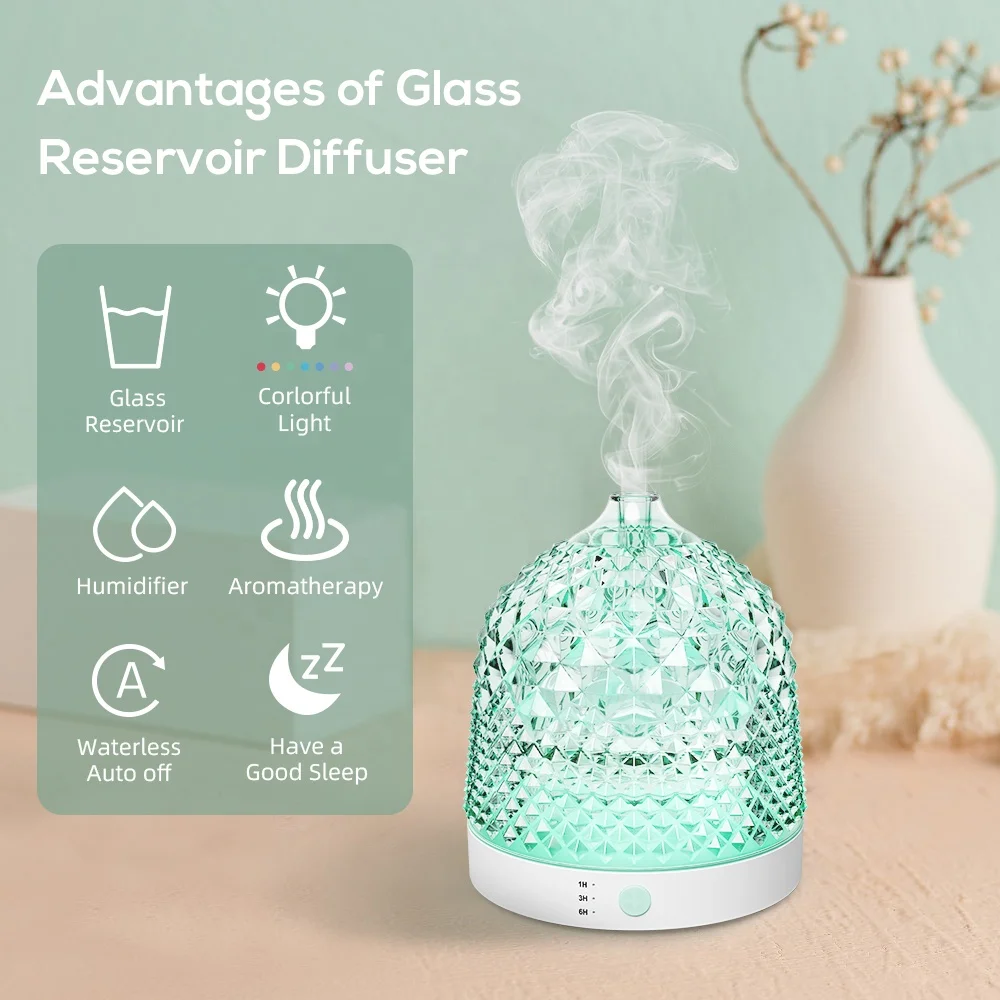 Lecdura Glass Essential Oil Diffuser Perfume Diffuser Glass Reservoir Dome Scent Diffuser