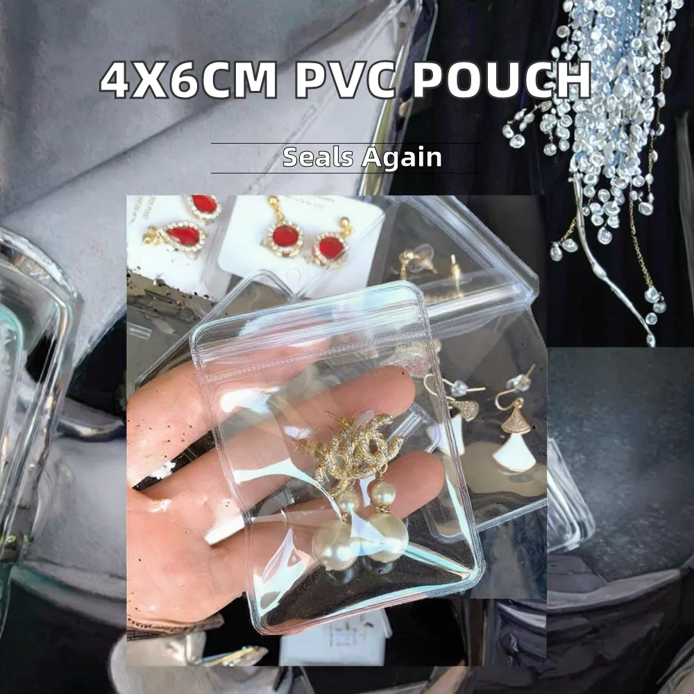 Transparent 4x6cm Self-Sealing PVC Zipper Bag Reusable Organizer for Earrings Rings Plastic ...