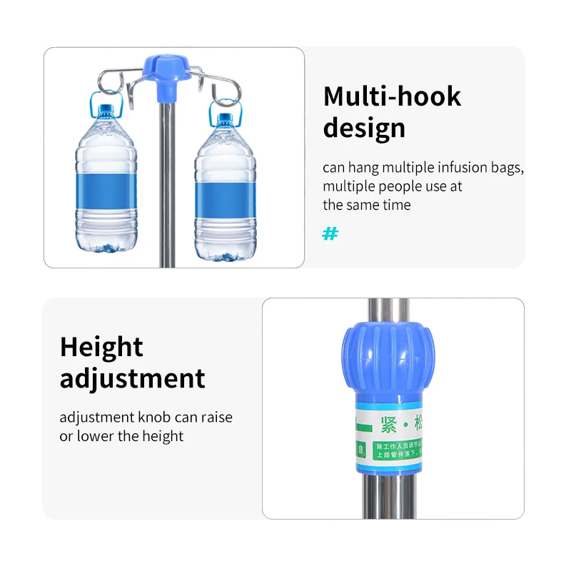 Manual Hospital Bed Infusion Stand ISO-Certified IV Pole with Castor Infusion Hanger and Drip Support for In-Hospital Infusions