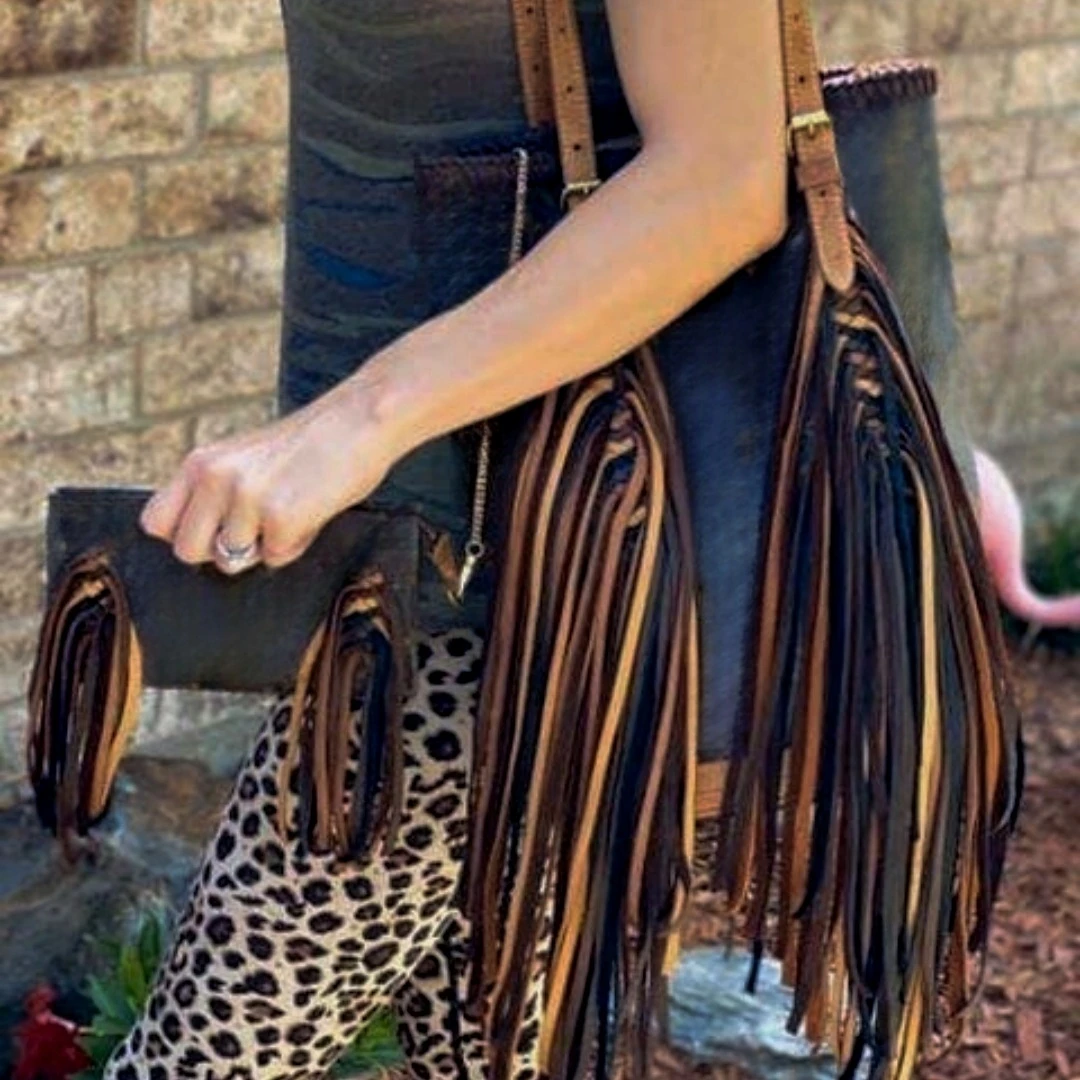 Customize Leopard Print Women’s Tote Street Style Bags With Tassel