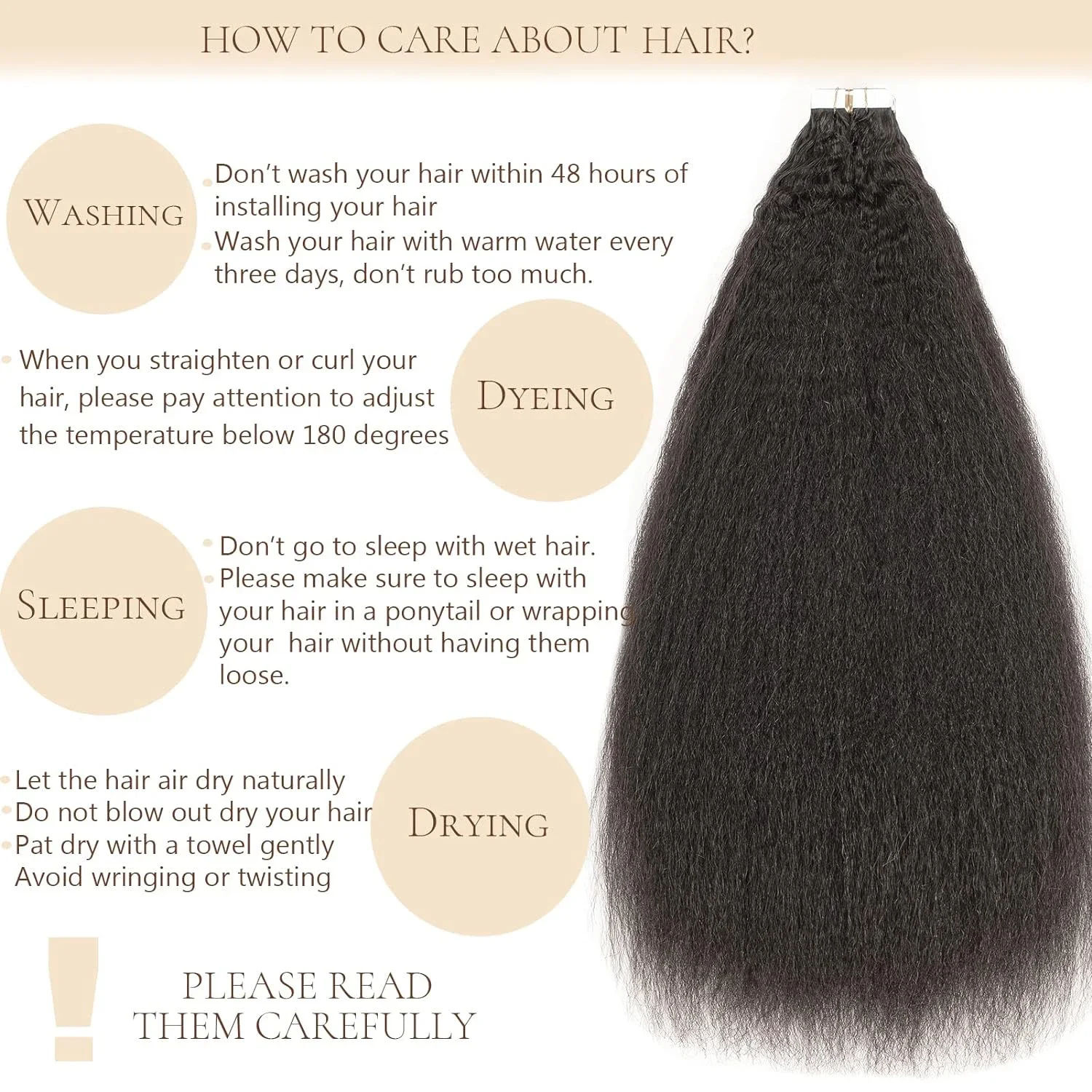 Kinky Straight Tape in Human Hair Extensions Seamless PU Skin Weft 1B_voghion.com