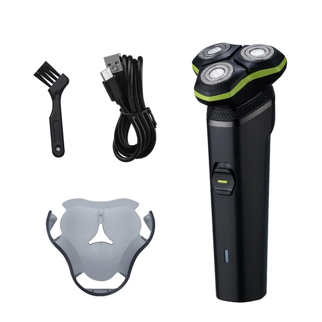 Men's Household Electric Shaver 3D Floating Rotary Design with Three Blades Waterproof and Washable Type-C Charge Shaver