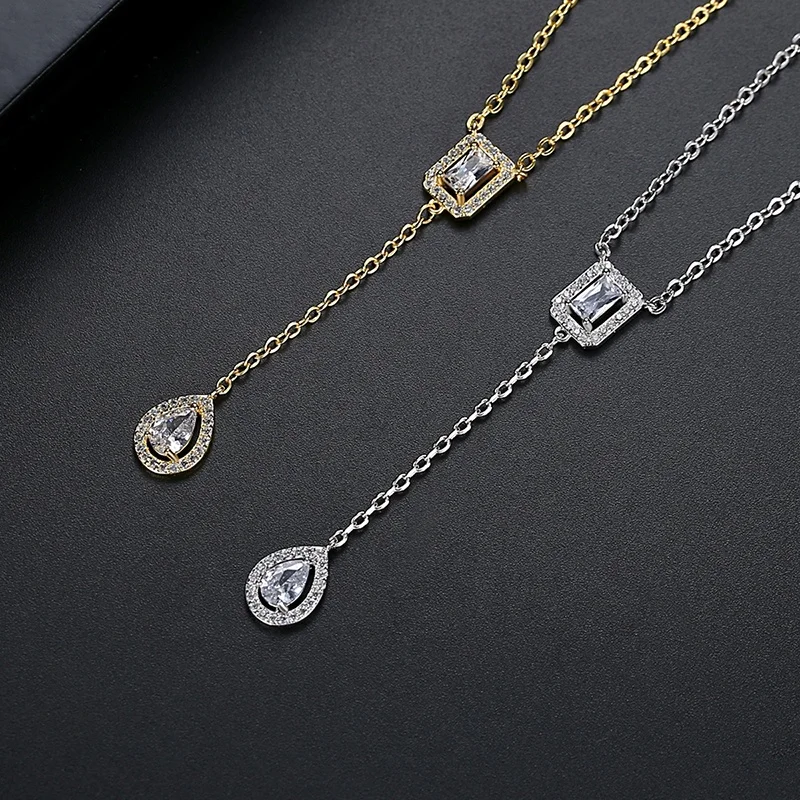Elegant Droplet Pendant Necklace with Cubic Zirconia