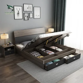 Bett Modern Queen Lit Storage Hotel Bedroom Furniture Sets Single King Size Double Wooden Wood Beds Frame