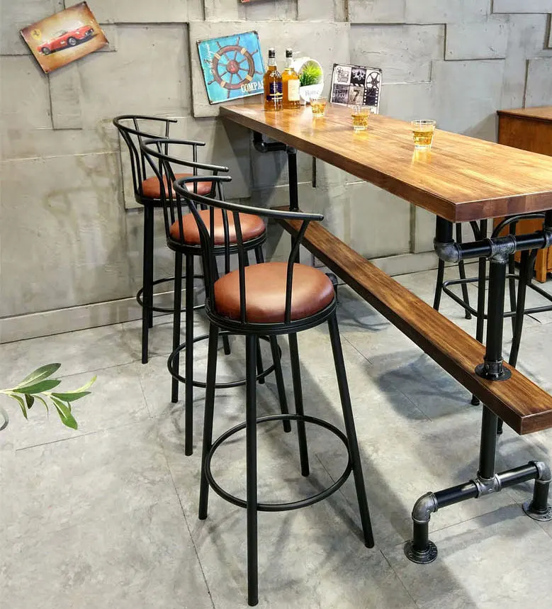55" Retro Rectangular Bar Table Natural Industrial Pub Table Bar