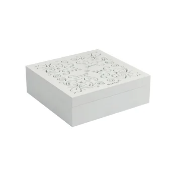 Customized MDF white pattern square wood craft keepsake wooden cake storage display box wood wedding cake boxes