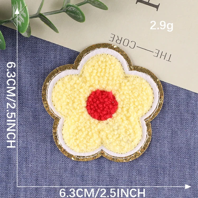 Promotional Rhinestone Pearl Cute Glitter Kawaii Woven Patch Beads Sequins Iron on Flower Embroidery Patches for Clothes