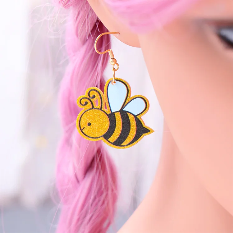 ERS567ER1352 Best Selling Easter Statement Women Laser Cut Bee Drop Acrylic Jewelry Earrings details