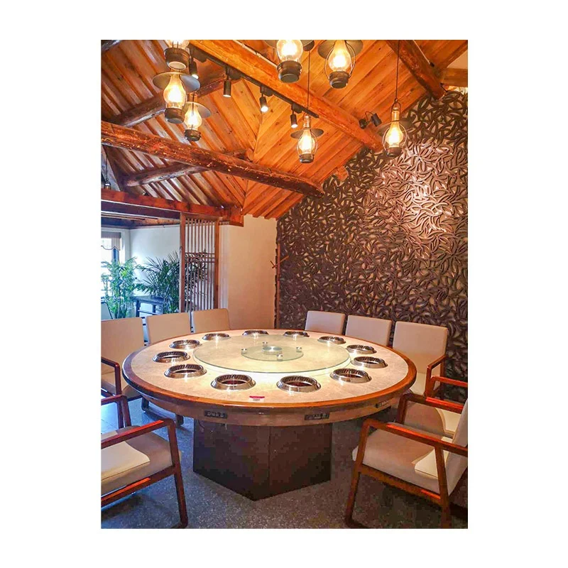 Лидер продаж, бездымный индивидуальный большой круглый деревянный стол с мраморной окантовкой, котелок с индивидуальной формой