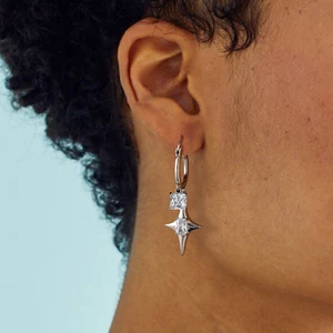 Ilona Fashion Fine Women's Clip on Earrings Copper Silver Color Cross Star Hoop Drop Earrings with Zircon for Gift Wholesale