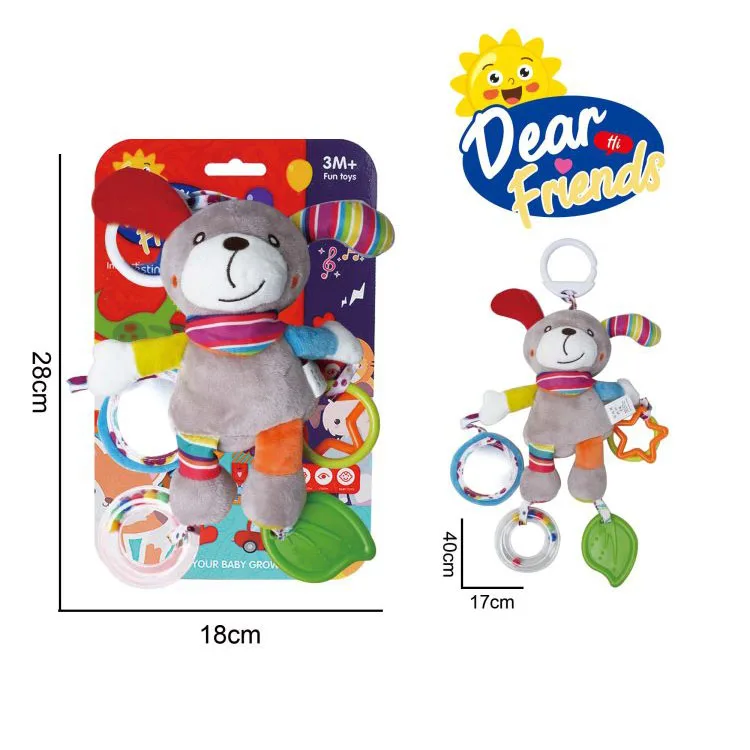 Baby Soft Hanging Rattle Car Seat Stroller Toys cartoon bear with Plush Animal C-Clip Ring for Infant Babies