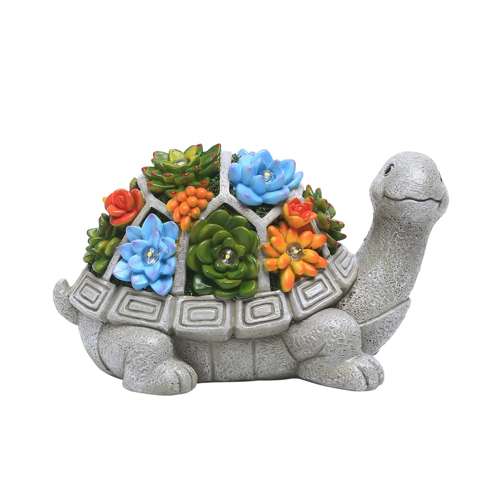 Solar  Outdoor Statues Turtle with Succulent and 7 LED Lights for Patio Balcony Yard Lawn