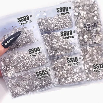 Hotfix rhinestone 1440 ab flat bottom clear glass nail art accessories decorations crystal stones flat back nail rhinestones