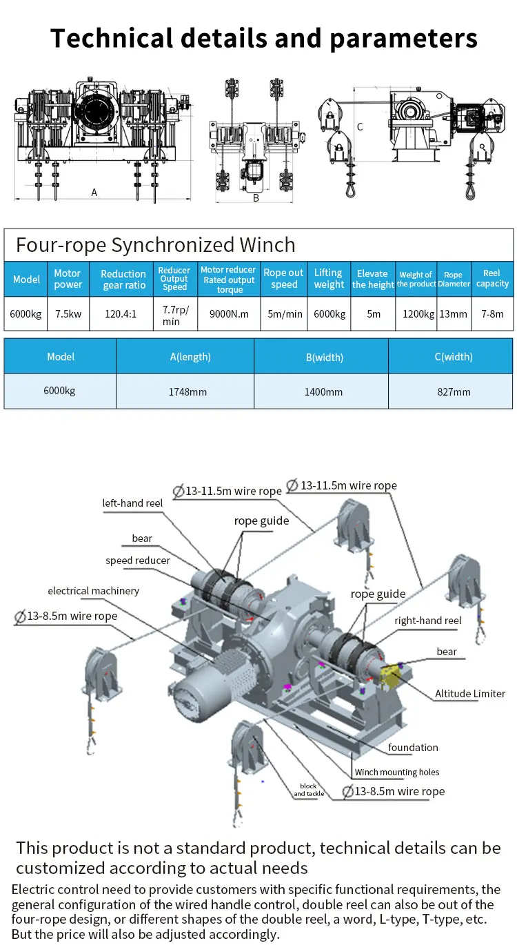 Double Drum Winch Electric Vertical Lift Traction