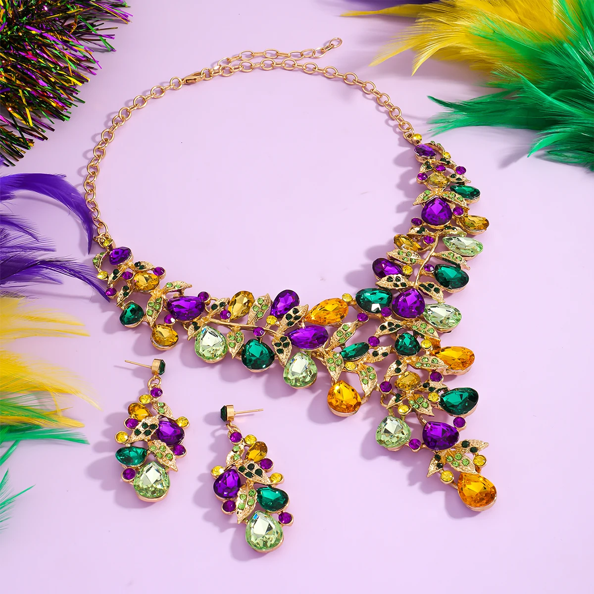 Fashion Carnival Jewelry Set Rhinestone Luxurious Large Necklace Earrings Accessories Co aperçu 2