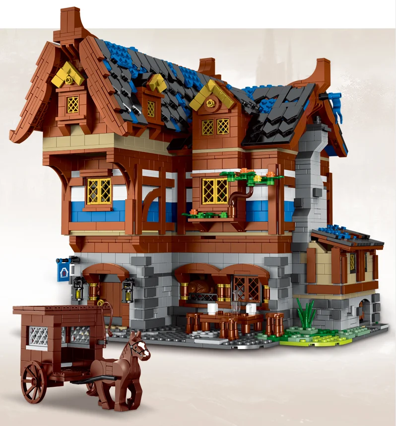 Mork 033002 Build Moc Building Block House Medieval Tavern Build Toy Brick House Blocks Toy for Kids