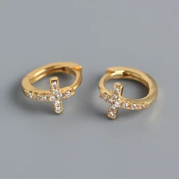 fashion fashion earrings 925 sterling silver minimalist earrings small  diamond cross gold plated hoop earrings for women