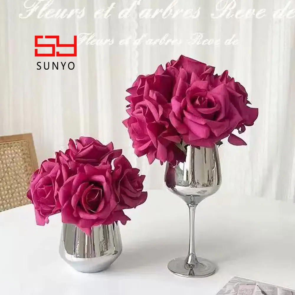 SUNYO Hand-Blown Colored Wine Cup Sets Glassware Factory Electric Effect Luxury Silver Goblet