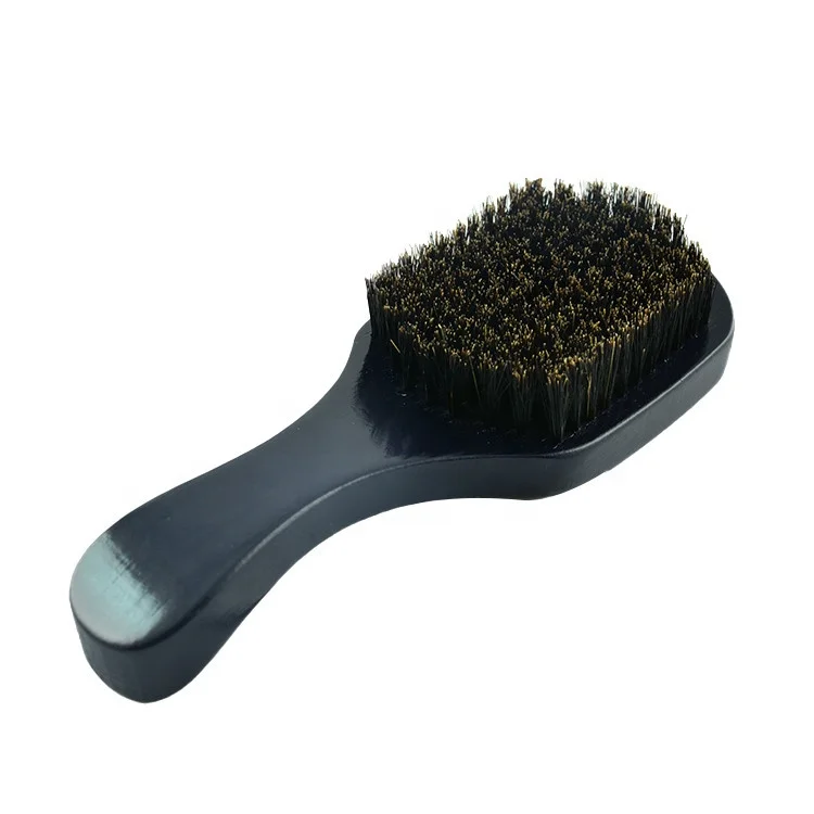 Portable Convenient Laser Logo Black Boar Bristle Beard Brush Private Label Soft Bristles Curved 360