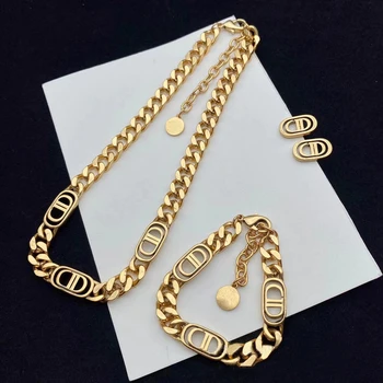 Fashion Women 18K Gold Plated Designer Jewelry Set Luxury Waterproof Stainless Steel Bracelet Necklace Jewelry Sets