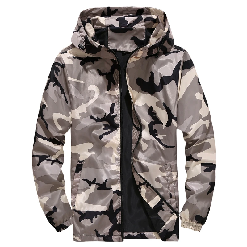 Men's Spring Hooded Camouflage Jacket, Thin Windproof Casual Outdoor Jacket with Zipper, Suitable for Everyday Street Wear