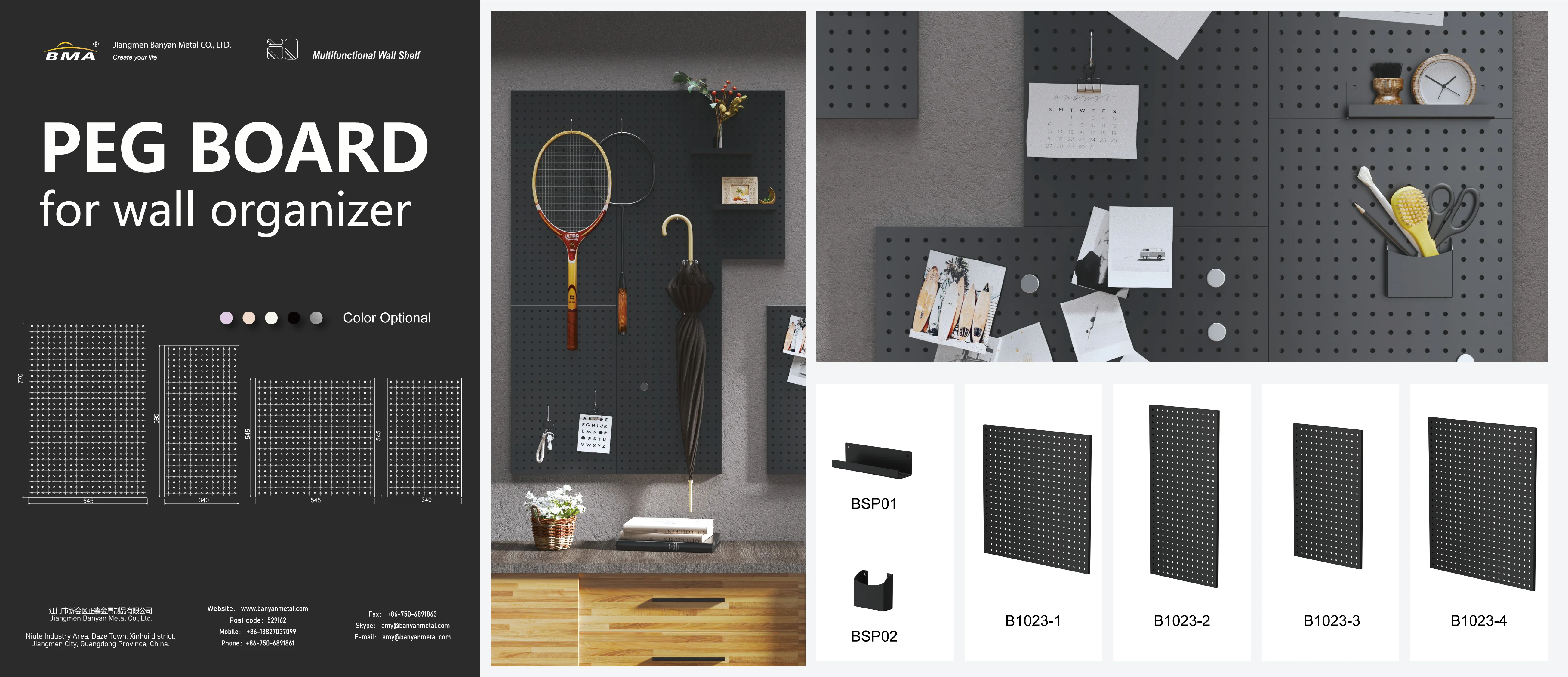 Customized Bulletin Wall Mounted Presentation Pegboard Wall Organizer