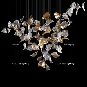 Handmade Feather Leaf Design Sales Department Engineering Pendant Light Custom-Size Hotel Exhibition Hall Glass Chandelier