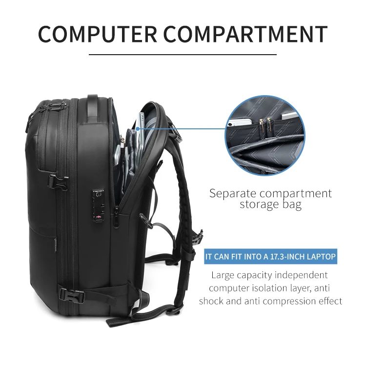 Quality Low Moq Vaccum Compression  Backpack Oem  Tsa Lock Waterproof  Travel Other Large Volume Backpack