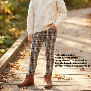 OEM/ODM Available Custom Logo/Size Girls'High Waisted Plaid Leggings Girl Pants