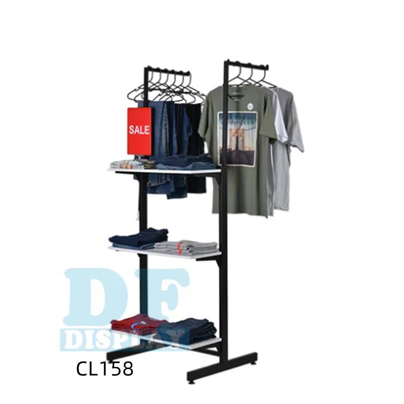 Cl158 Wood And Metal Cloth Display Rack,Clothes Hanging Display Stand