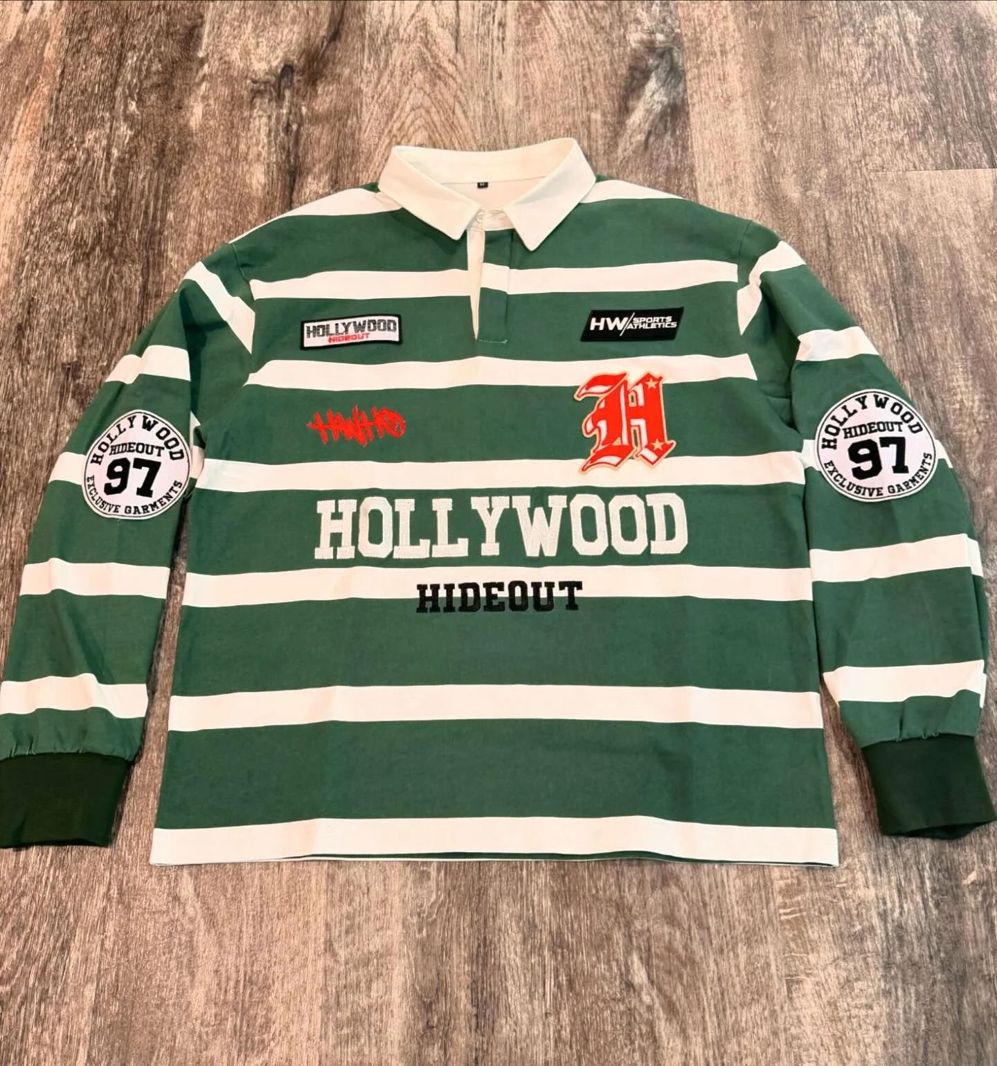 Custom High Quality Man Tshirt Button up Heavyweight Print Patch Embroidered Collar Long Sleeve Rugby Shirt Polo T-shirt for Men gallery 3