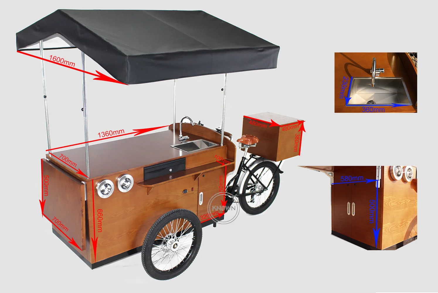 3 Wheels Electric Tricycles Customized Coffee Bike Mobile Snack Food Vending Bicycle For Sale