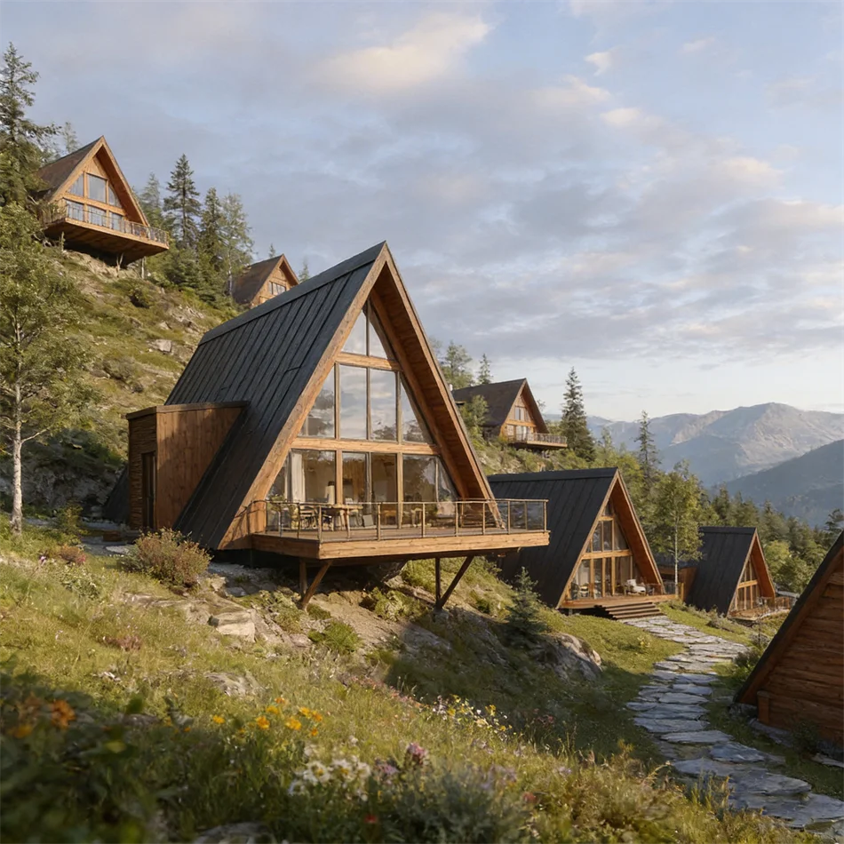 Mobile Prefabricated A Frame Detachable Wooden Cabin