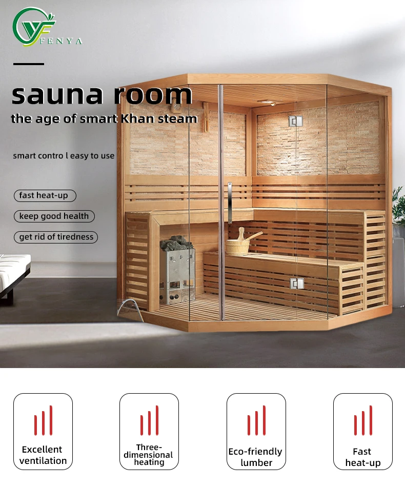 Luxury Rock Salt Dry Steam Sauna Room 6 Person Corner Sauna For Sale
