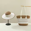 Light-color spliced striped-khaki-set hat and bag